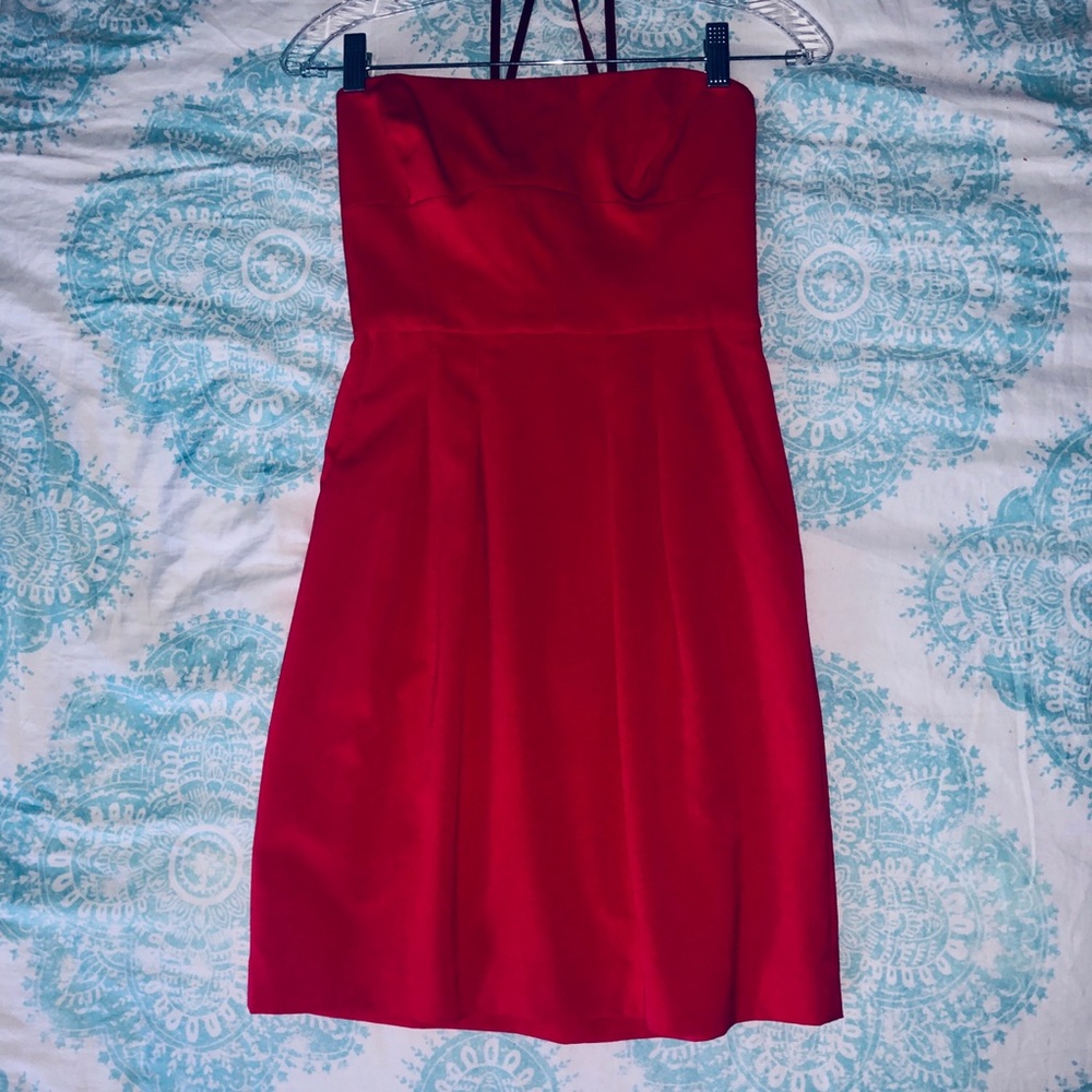 Red strapless BCBG dress
